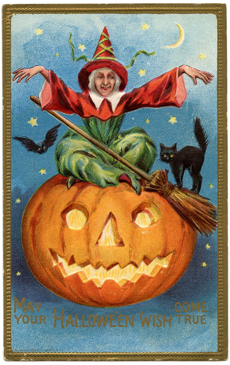 Vintage Halloween Postcard Halloween Wish 