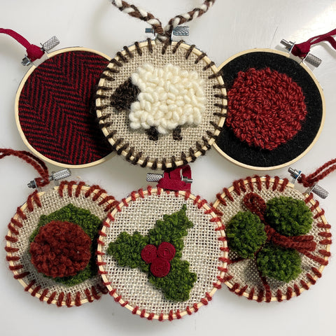 StoryTeller Wool Workshop: Stash Buster - Rug Hooked and Punch Needle Christmas Ornaments